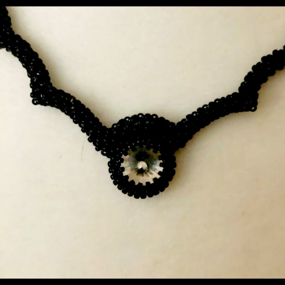 Beaded choker with vintage Swarovski crystal centerpiece, handmade gorgeousness